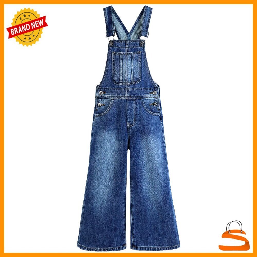 Girls Denim Overalls Wide Leg Dungarees Pants Big Kid Size